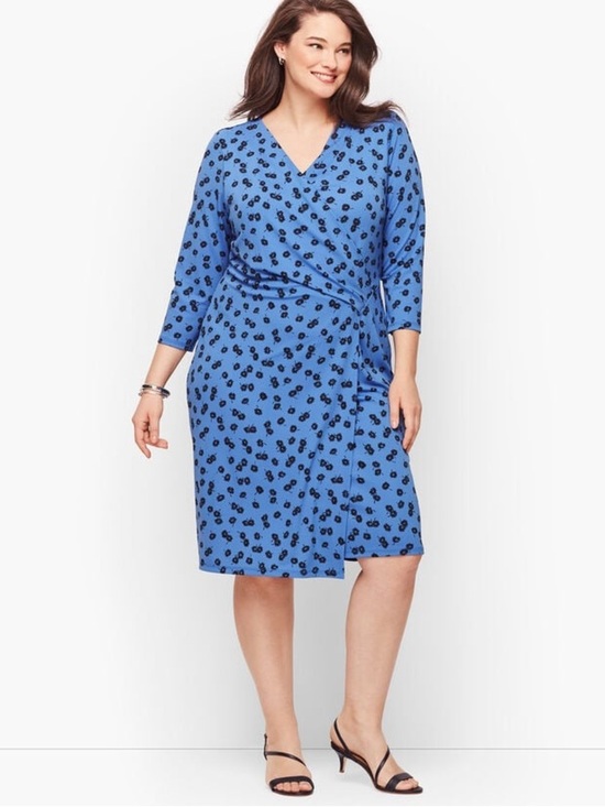 Talbots Dresses & Skirts - Talbots KNIT JERSEY FAUX WRAP DRESS - blue DAISIES size 1x career work career